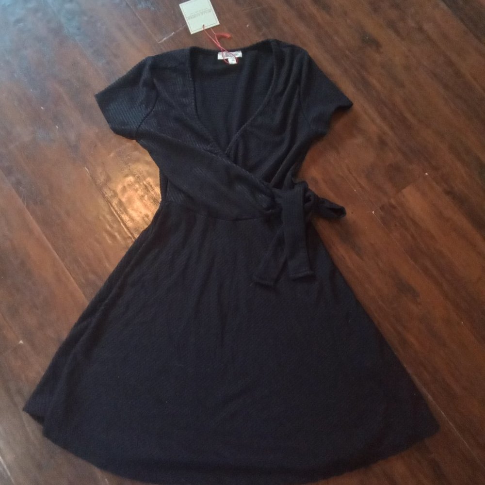 NWT Rolla Coster Short Sleeve Faux Wrap Black Dress Size XS